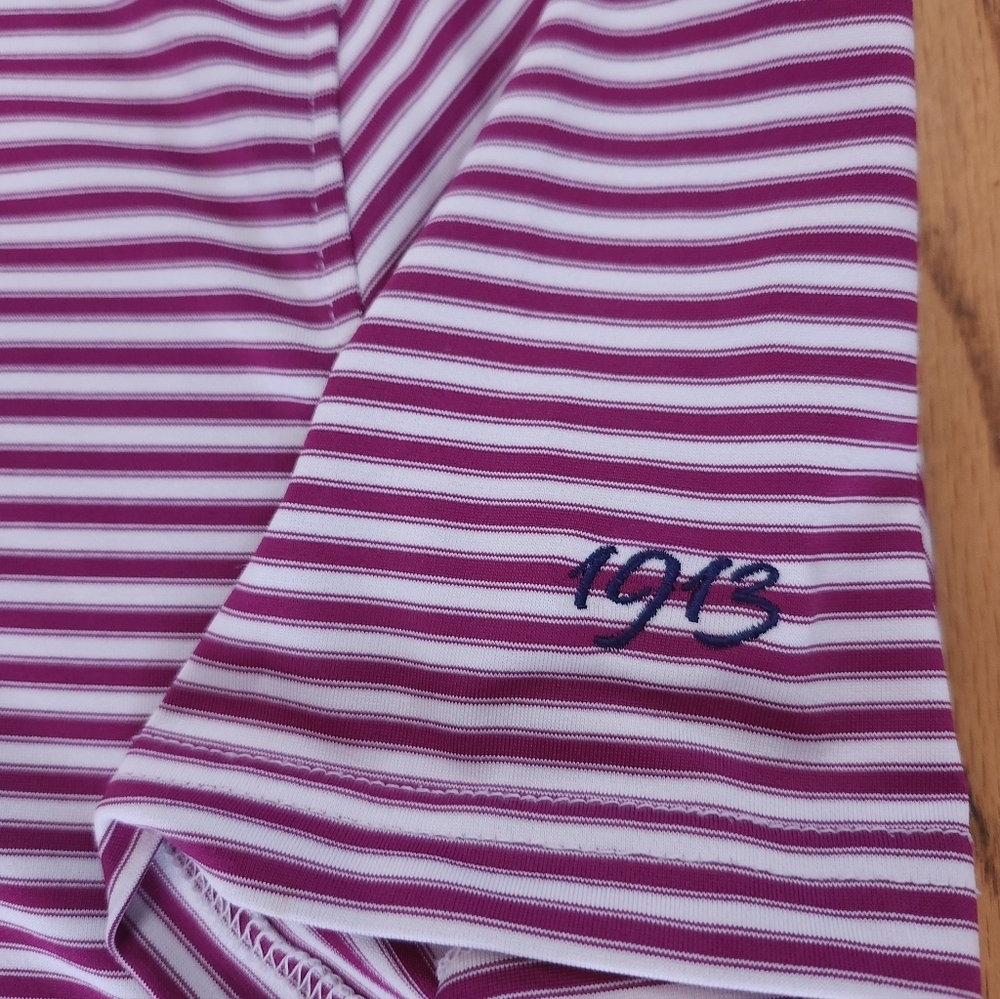 Houlderness And Bourne Mens Striped Golf Polo Size Small Pink White Tailord Fit - Picture 5 of 6